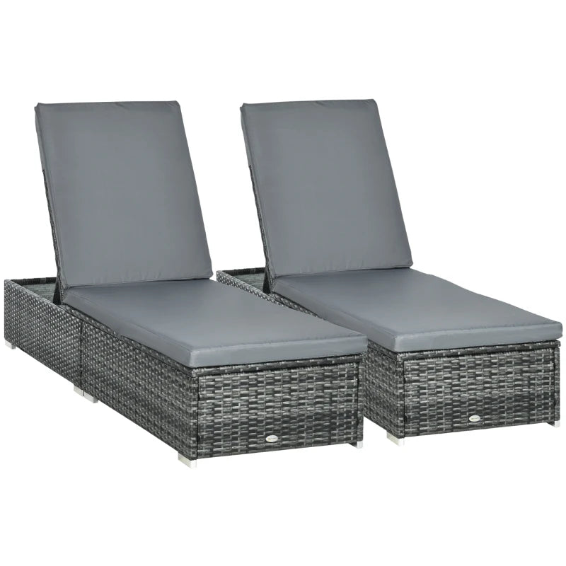 Grey Rattan Sun Loungers Set of 2 with Cushion