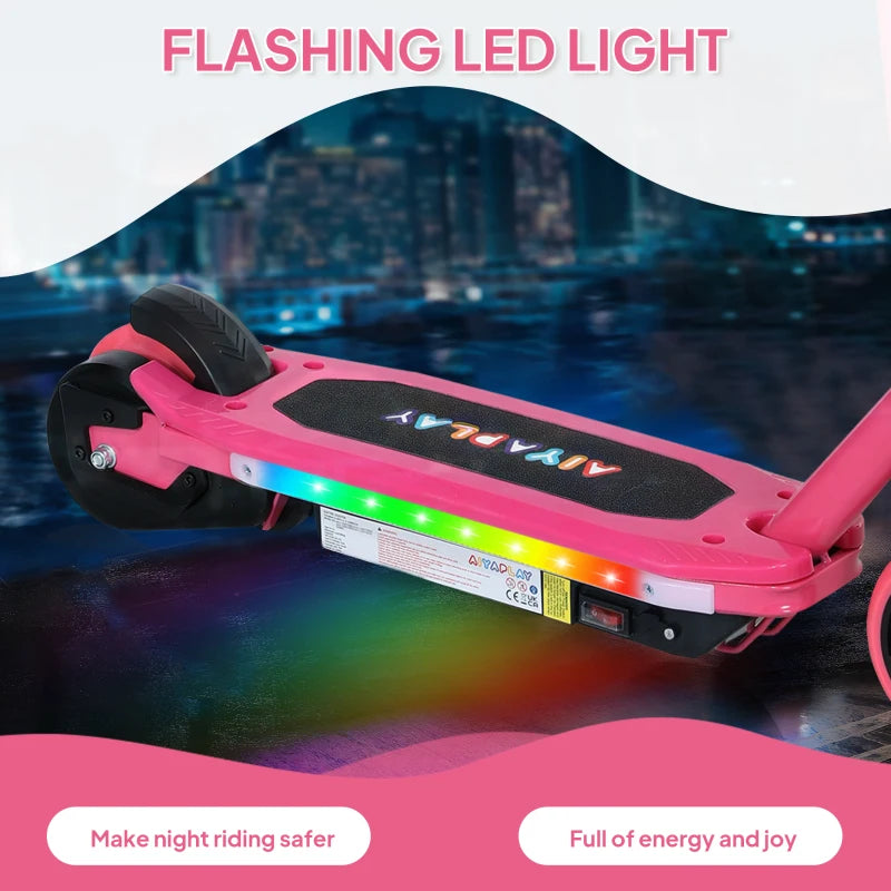 Electric Scooter for Kids Ages 6-14 with Colorful Lights and Pink Design