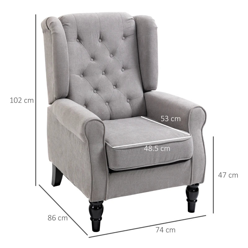 Retro Wingback Accent Chair with Button Tufting and Wooden Frame for Living Room or Bedroom, Grey