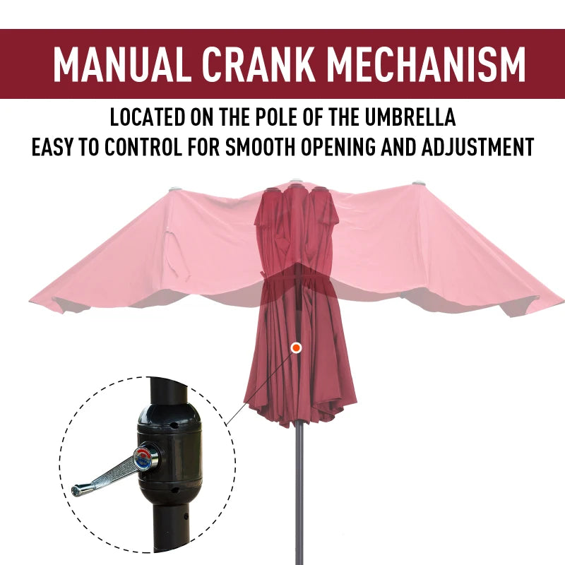 Double-Sided Wine Red Patio Parasol - 4.6m Sun Umbrella