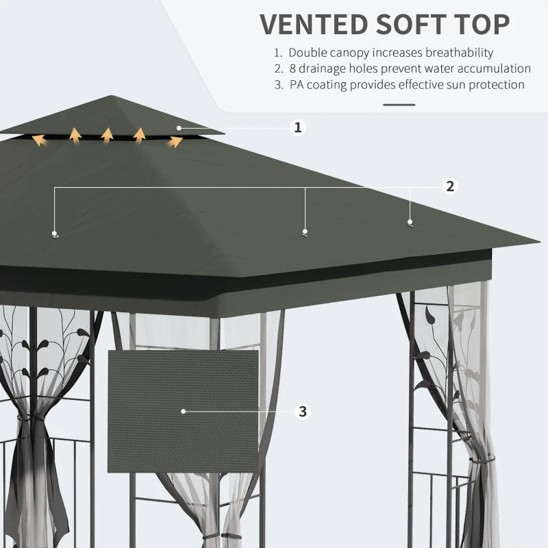 3x3m Steel Frame Double Roof Garden Gazebo - Durable Outdoor Canopy in Grey