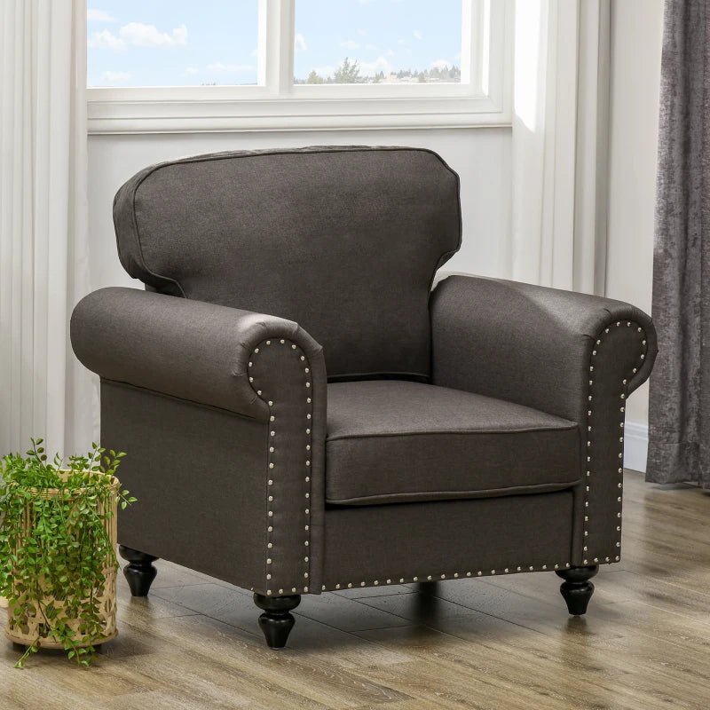 Mid-Century Dark Brown Armchair with Pocket Springs for Stylish Living Room Comfort