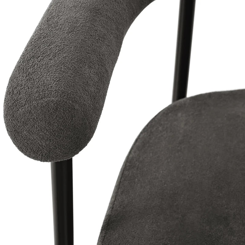 Set of 2 Modern Ergonomic Dining Chairs - High-Density Sponge, Sturdy Iron Frame, Faux Suede, Gray - 70L x 62W x 85H cm