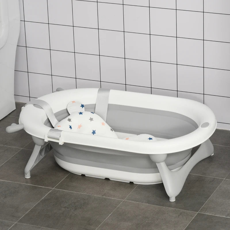 Collapsible Baby Bathtub Set with Thermostatic Water Plug Non-Slip Cushion Pad for Infants