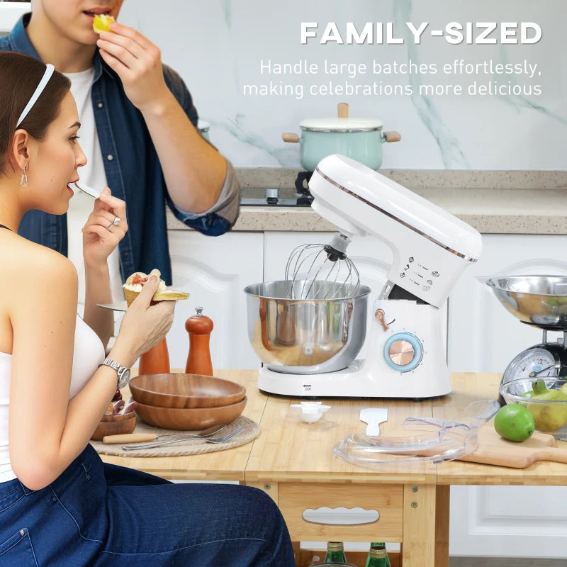 5L Stand Mixer for Baking - 1400W Electric Kitchen Mixer with 6 Speeds, Dough Hook, Whisk & Stainless Steel Bowl - White