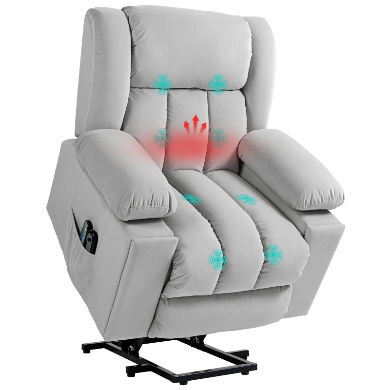 Light Grey Velvet Electric Riser Recliner Armchair with Massage Function for Ultimate Comfort
