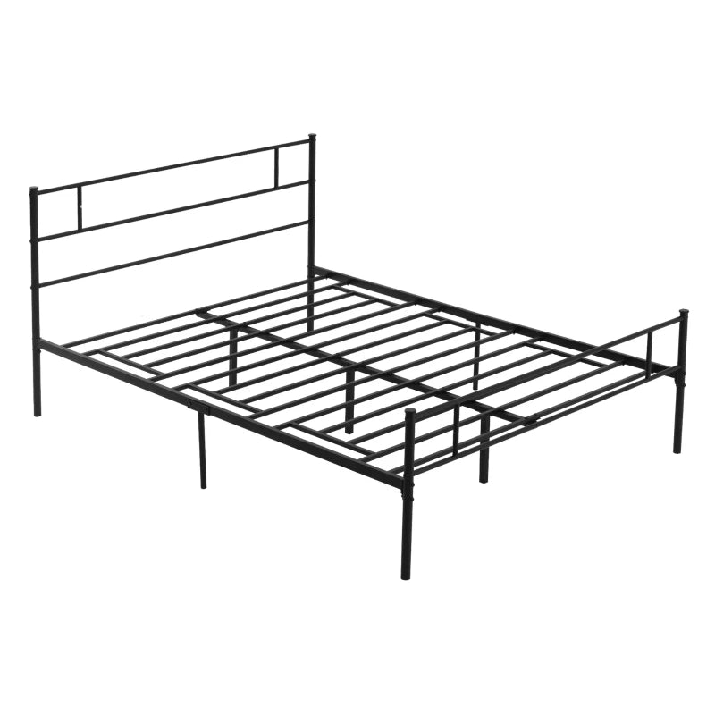 King Metal Bed Frame with Headboard & Footboard - Solid Slat Support, Underbed Storage, Stylish Black Bedroom Furniture