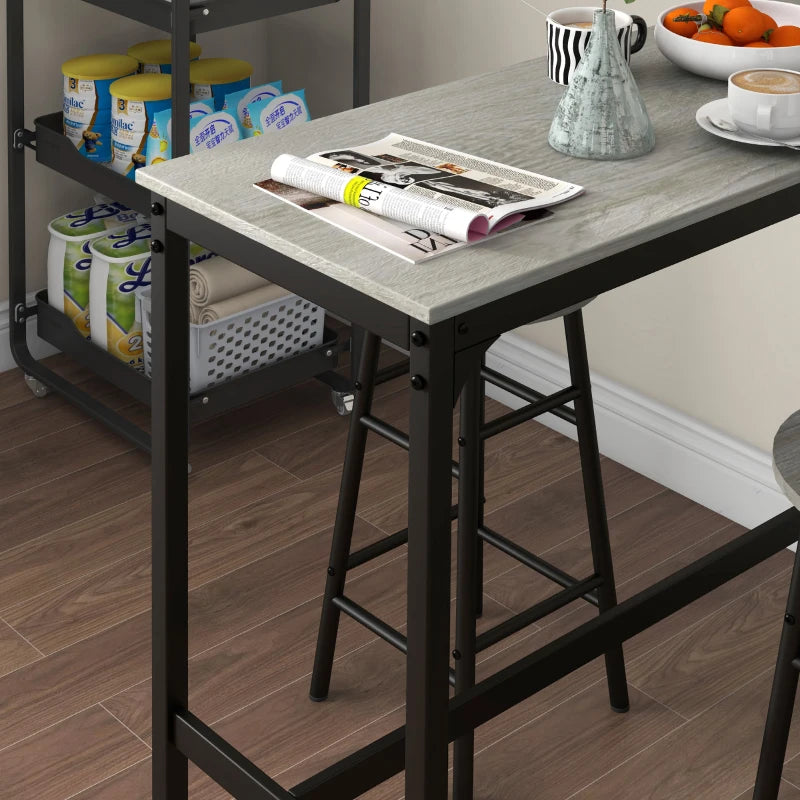 Industrial 3 Piece Bar Table Set with 2 Stools - Grey Dining Table and Chair Set for Home or Kitchen