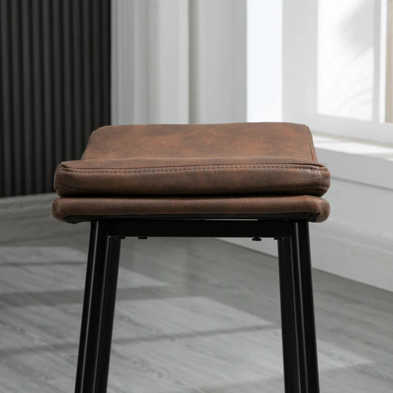 Set of 2 Microfibre Upholstered Breakfast Bar Stools - Industrial Curved Seat Bar Chairs with Steel Frame, Brown