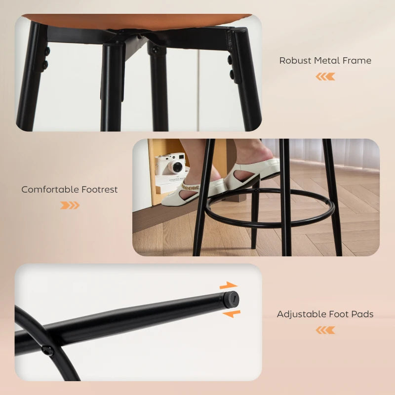 Set of 2 Stylish Faux Leather Bar Stools - Brown and Black Modern Design for Kitchen or Home Bar