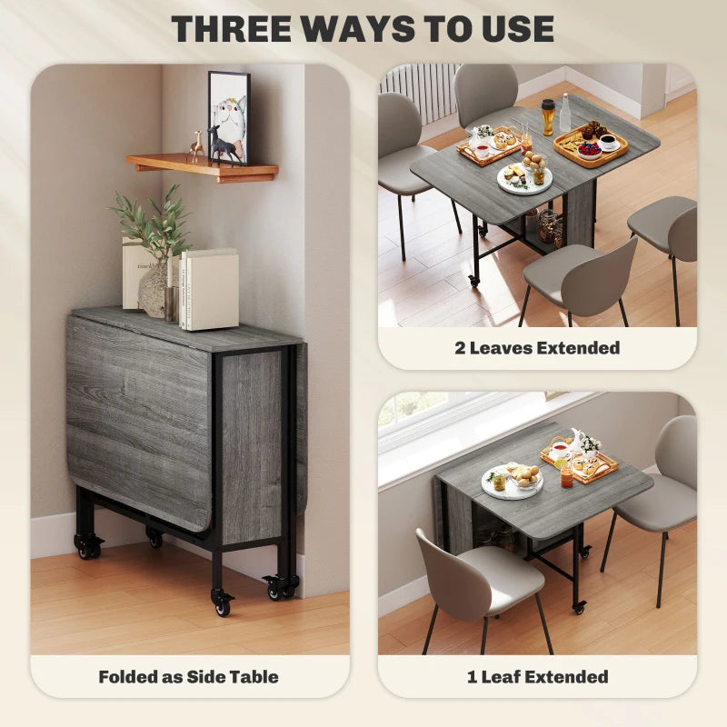 Stylish Six-Person Drop Leaf Dining Table in Grey and Black - Perfect for Small Spaces and Modern Homes