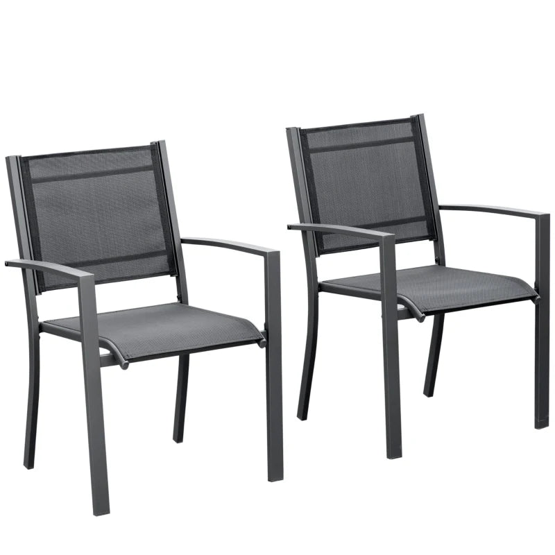 Steel Frame Outdoor Dining Chairs Set of 2, Dark Grey/Black