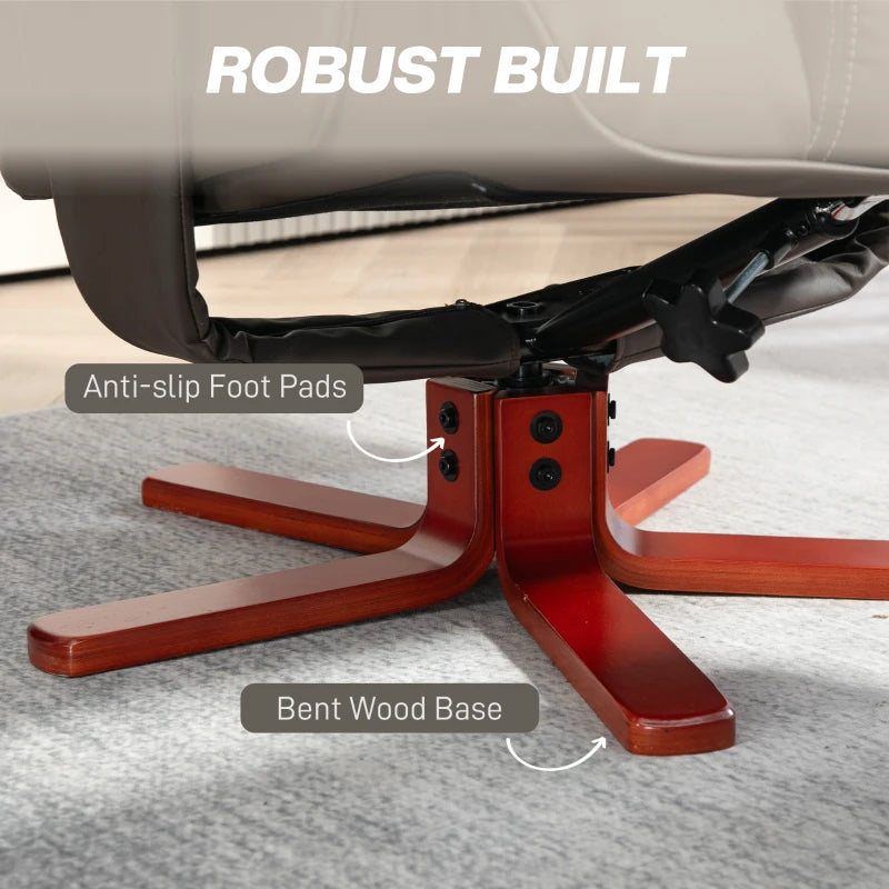 Brown Faux Leather Manual Recliner and Footstool Set for Ultimate Comfort and Relaxation