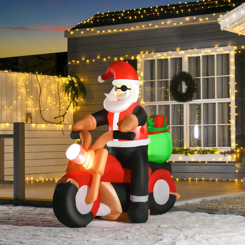 5.5ft Inflatable Santa Claus on Motorcycle - Christmas Blow Up Yard Decoration for Festive Garden Décor