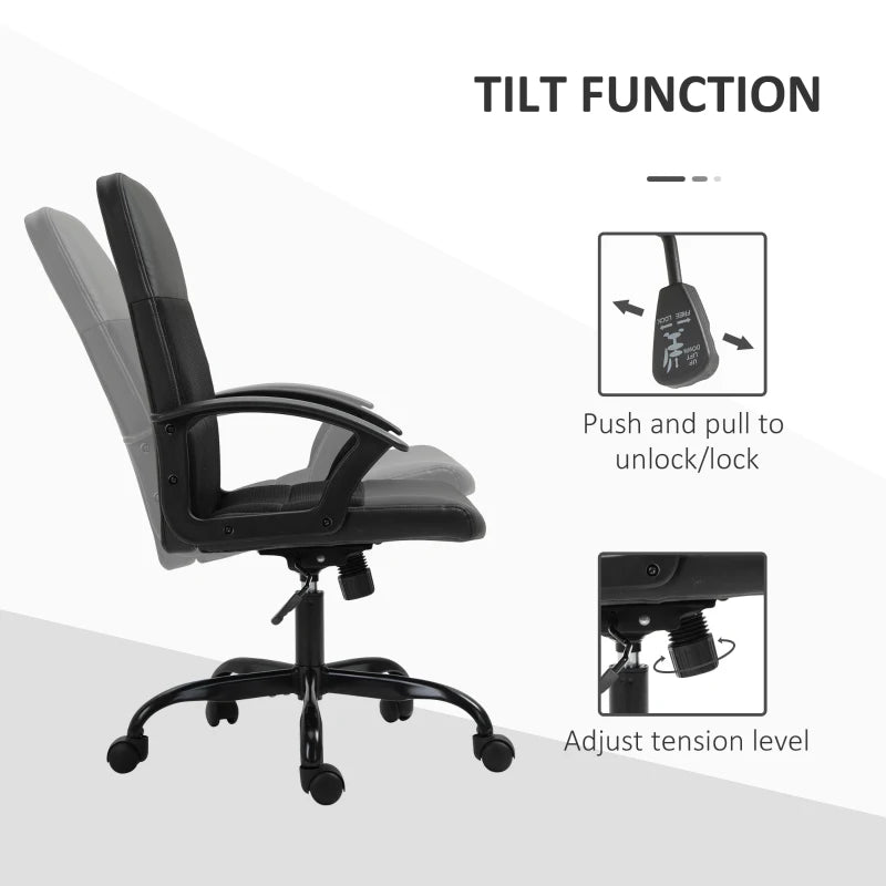 Vinsetto Black Mesh Office Chair - Faux Leather Desk Chair with Swivel Wheels, Adjustable Height & Tilt Function
