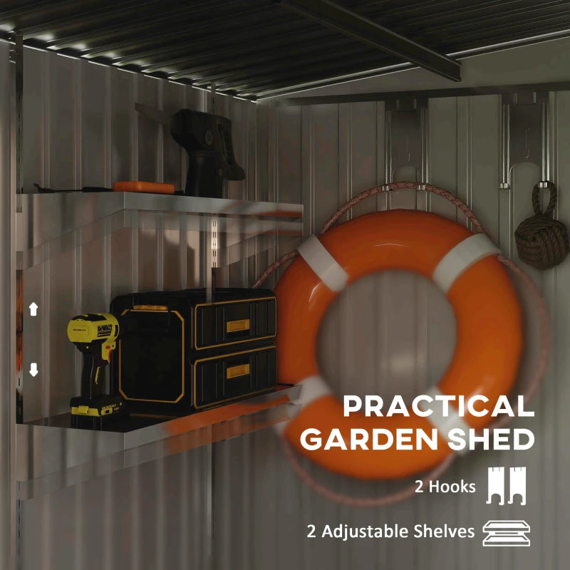 7ft x 5ft Galvanised Metal Shed with Sliding Door - Durable Dark Grey Outdoor Storage Solution