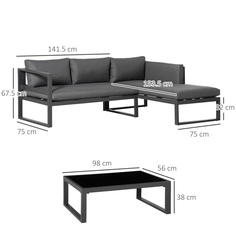 Dark Grey L-shaped Aluminium Garden Corner Sofa Set