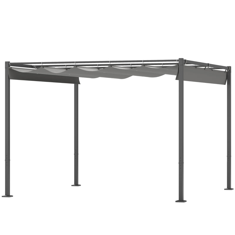 Grey Retractable Roof Garden Pergola with Sun Shade Canopy