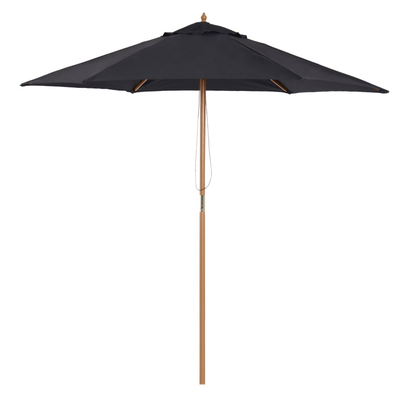 Black 2.5m Wooden Garden Parasol Sun Shade