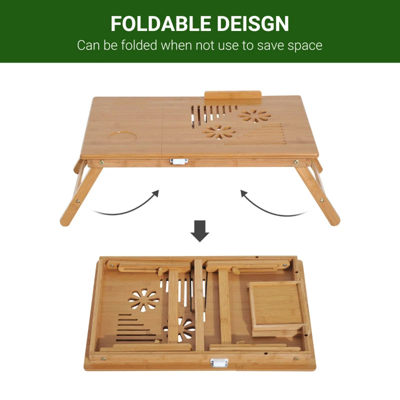 Adjustable Portable Laptop Desk with Drawer - Foldable Notebook Tray for Bed & Sofa (55x35x22-32.5 cm)
