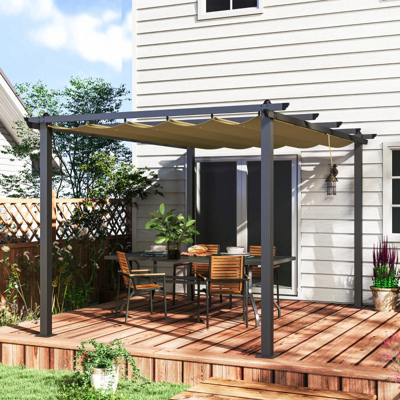 3x4m Khaki Aluminium Pergola with Retractable Roof