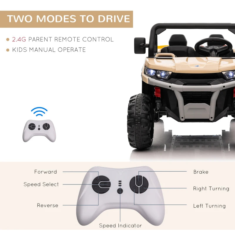 12V Yellow Electric Ride-On Car for Kids with Remote Control and Bucket Feature