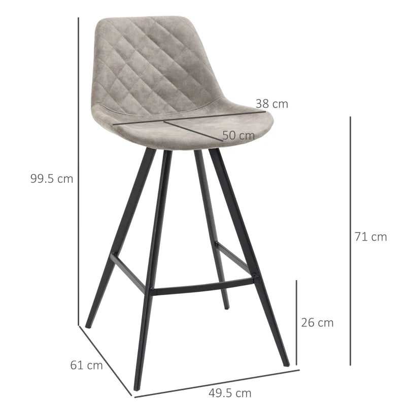 Set of 2 Vintage Microfiber Bar Stools - Comfortable Tub Seats with Steel Frame & Footrest - Stylish Grey for Home & Cafe