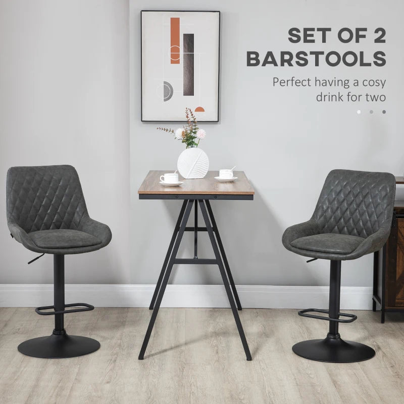 Retro Adjustable Bar Stools Set of 2 Upholstered Kitchen Chairs with Back Swivel Seat Dark Grey