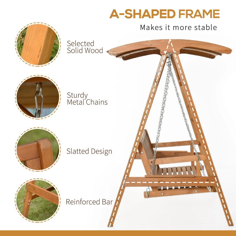 3-Seater Wooden Swing Bench - Natural