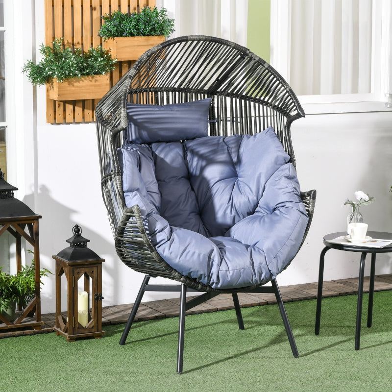 Grey/Black Rattan Egg Chair with Padded Seat Cushion