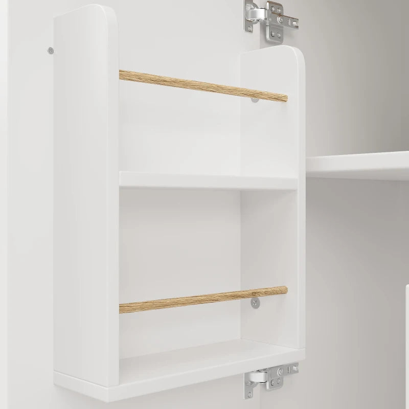 White Kitchen Island Trolley with Folding Worktop, Adjustable Shelves, Wine Rack & Spice Racks - Utility Cart 138L x 73W x 92H cm