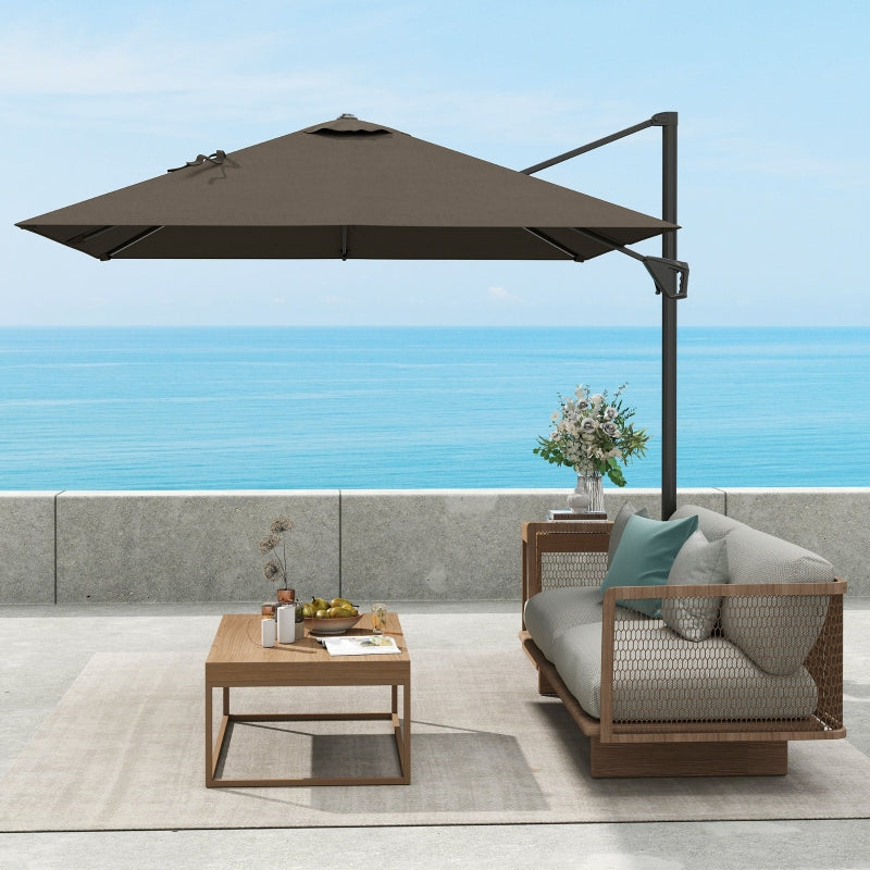 Tan Patio Offset Parasol Umbrella - Outdoor Sunshade for Garden, Deck, and Patio