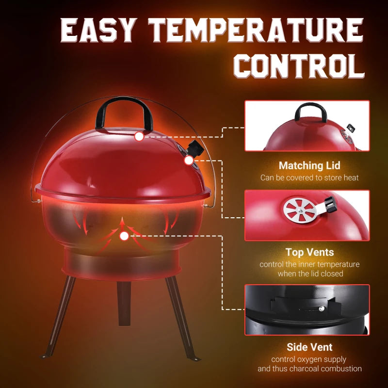Portable Metal Tripod Charcoal BBQ Grill in Black and Red