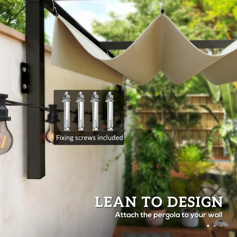 2m x 3m Khaki Lean-To Steel Pergola with Adjustable Canopy