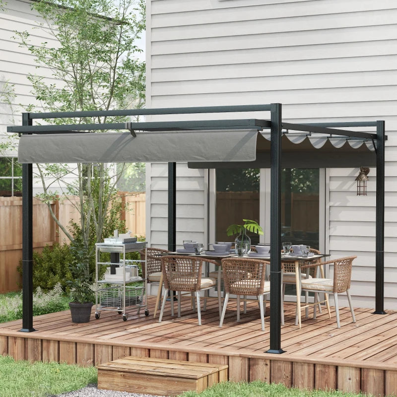 Dark Grey 3x4m Retractable Pergola Shelter for Grill, Patio, Deck