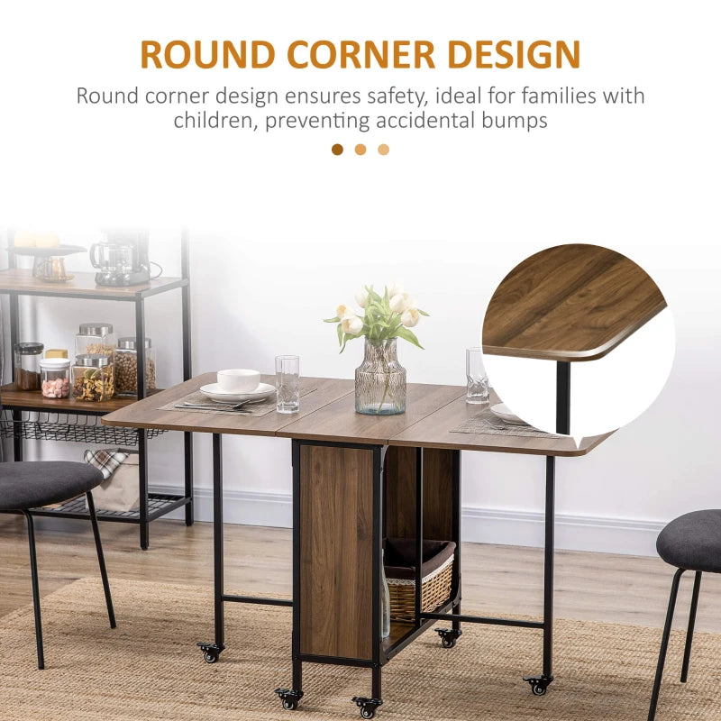 Stylish Six-Person Drop Leaf Dining Table in Brown and Black - Perfect for Small Spaces and Family Gatherings