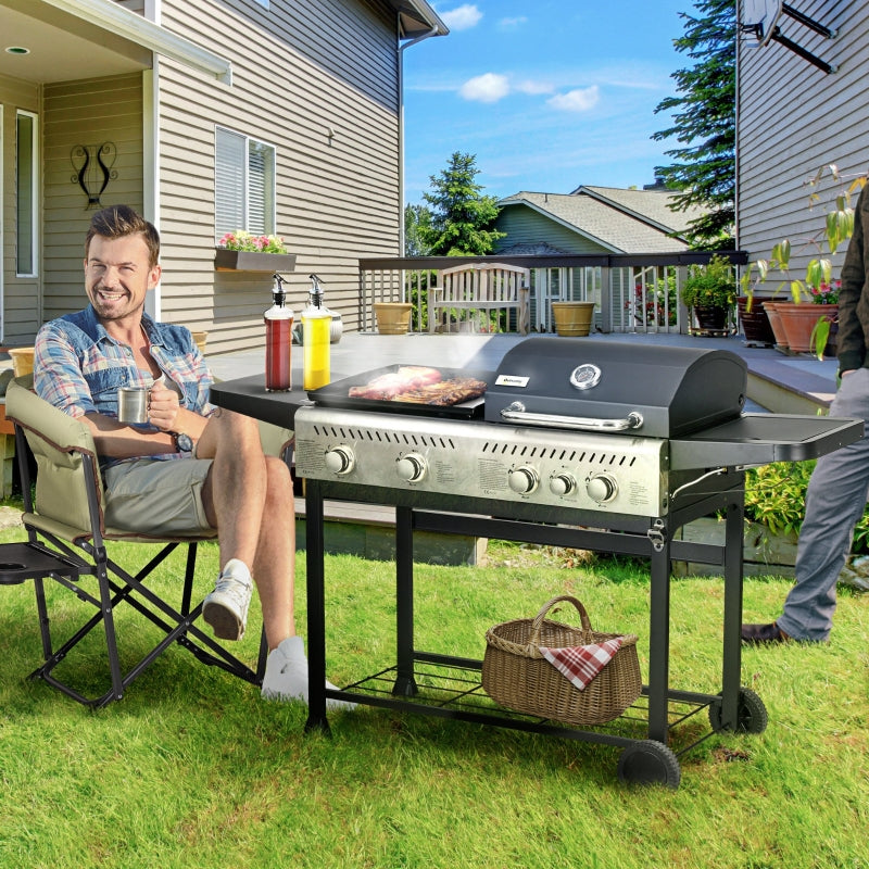 15kW Deluxe Gas BBQ with Grill, Plancha, Side Burner - Black