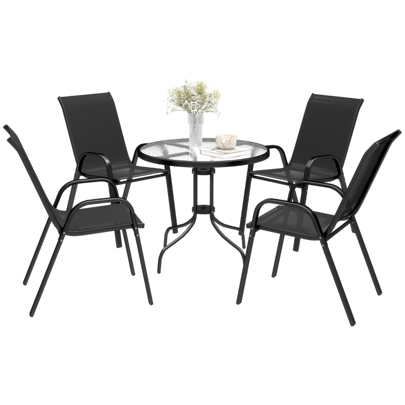 5-Piece Black Steel Patio Set with Glass-Top Table - Outdoor Furniture for Garden and Balcony
