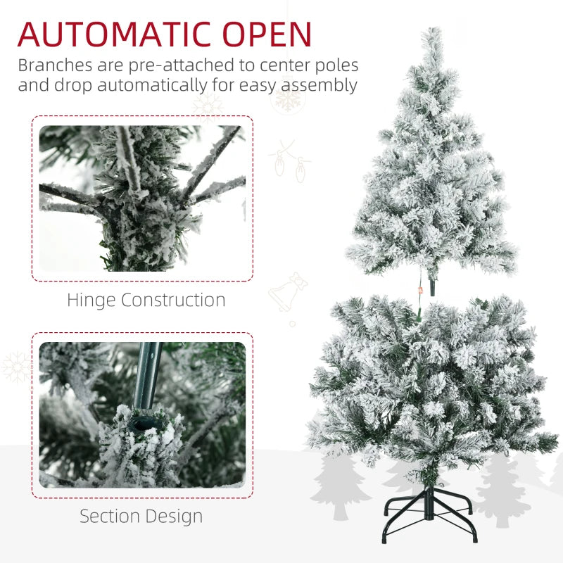4.5' Artificial Snow Christmas Tree with Frosted Branches & LED Lights - Warm White or Colorful, Sturdy Steel Base