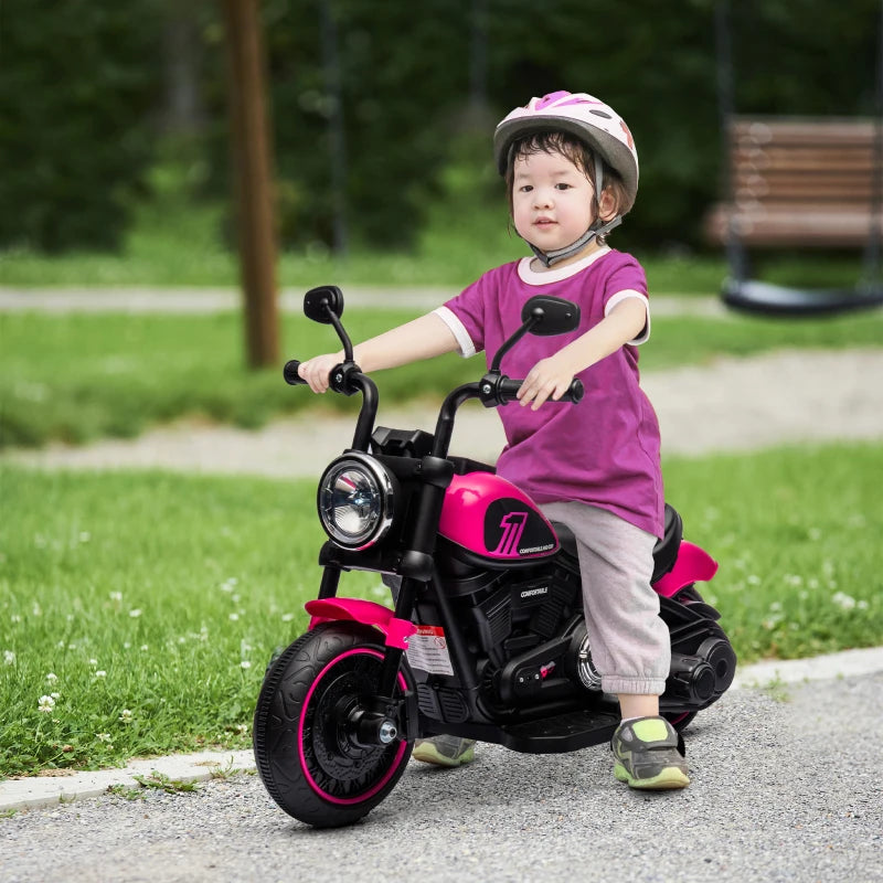 6V Electric Motorbike for Kids with Training Wheels and One-Button Start in Pink