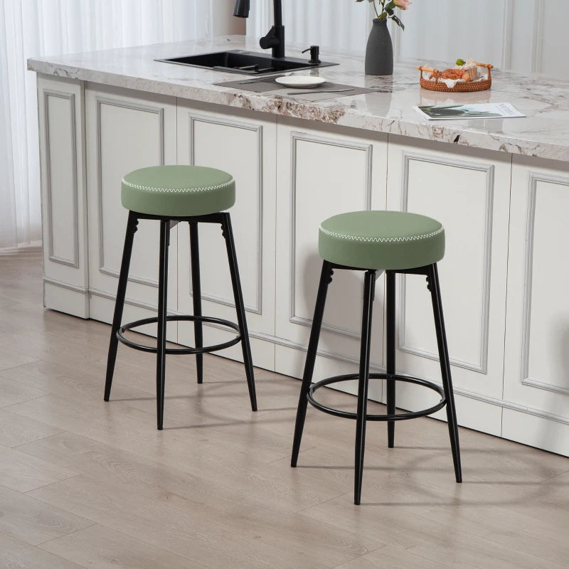 Set of 2 Modern Faux Leather Bar Stools - Stylish Green and Black Design for Kitchen or Home Bar