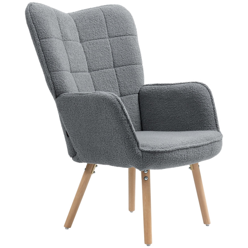 Grey Teddy Fleece Wingback Accent Chair for Stylish Living Room Decor