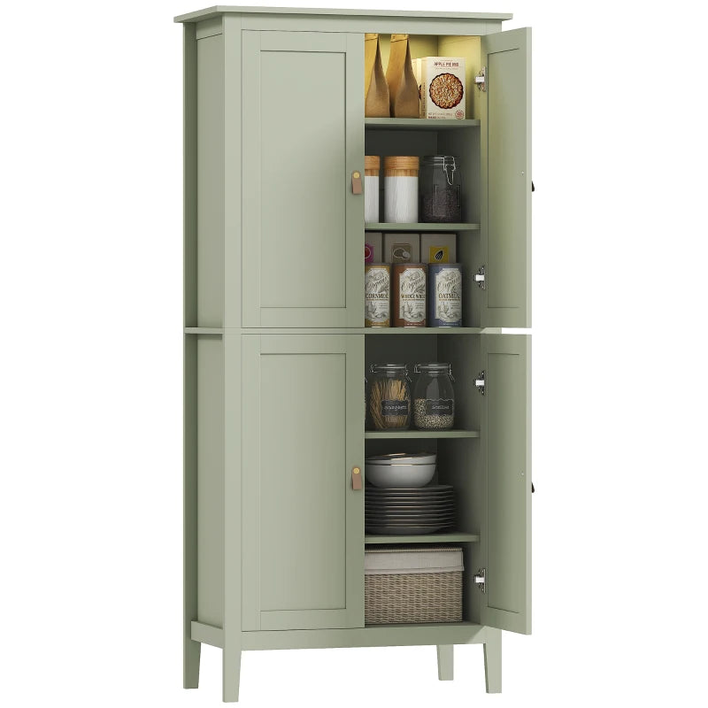 Tall Green Pantry Cupboard with Motion Sensor LED Light for Kitchen Storage