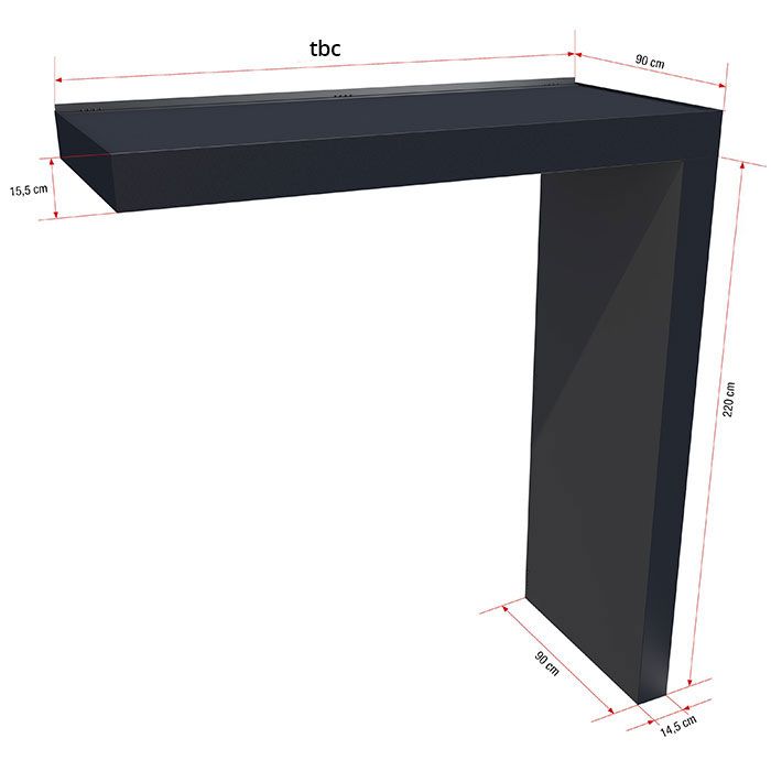 Black 250x90cm Aluminium Canopy With LED Light Strip & Side Panel - (Left or Right)