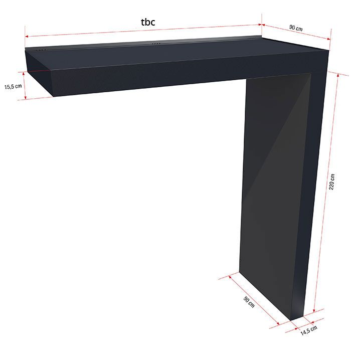 250x90cm Aluminium Canopy With LED Light Strip & Side Panel - Anthracite Grey (Left or Right)