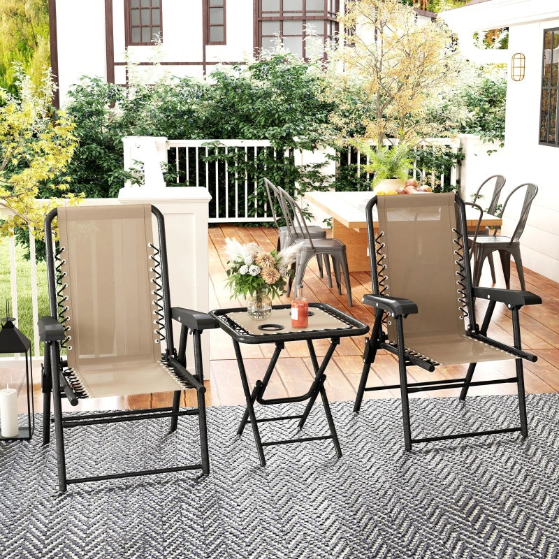 Three-Piece Khaki Garden Table and Chair Set - Outdoor Furniture, Compact Size
