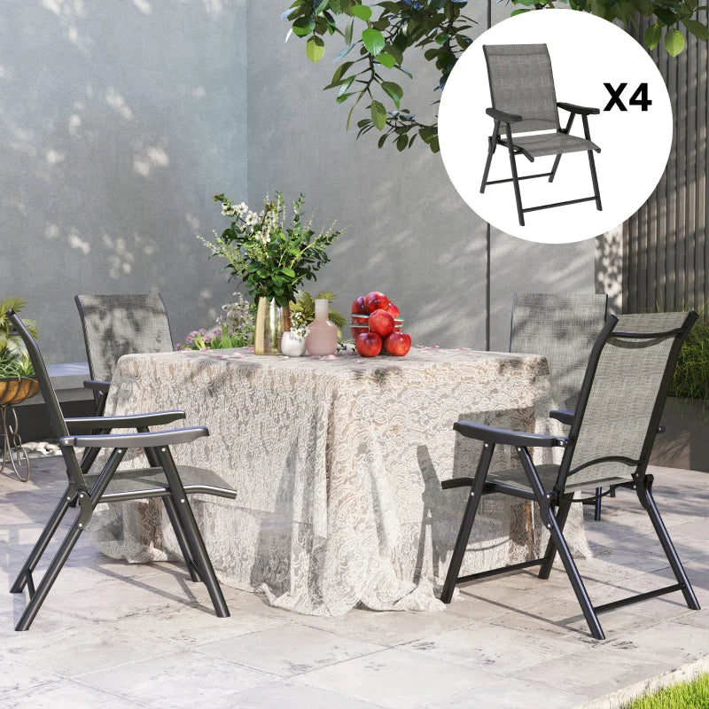 Set of Four Folding Outdoor Chairs - Black and Grey - Compact and Lightweight Design