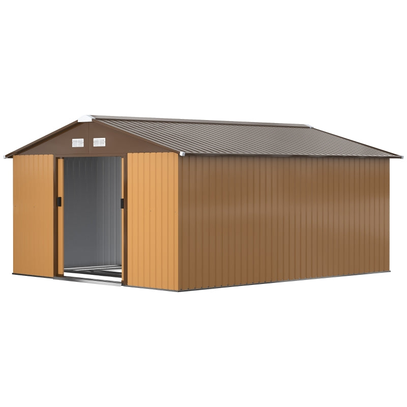 Teak 13ft x11ft Metal Garden Shed