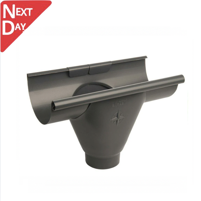 125mm Half Round Anthracite Grey Galvanised Steel 80mm 'prefab' Gutter Outlet