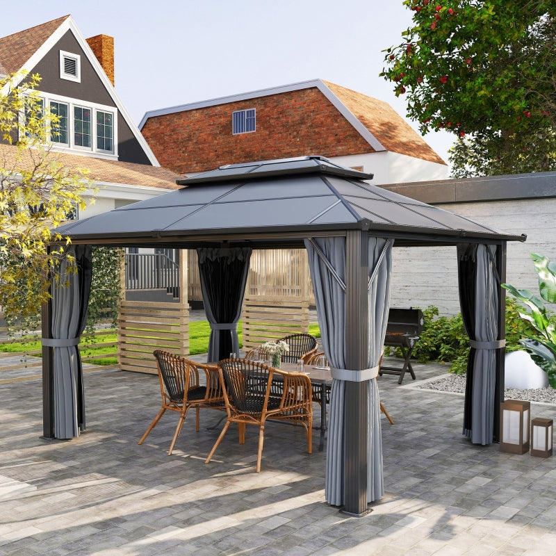 3m x4m Hardtop Gazebo Canopy - UPF30+ Protection, Permanent Pavilion with Mosquito Netting and Curtains